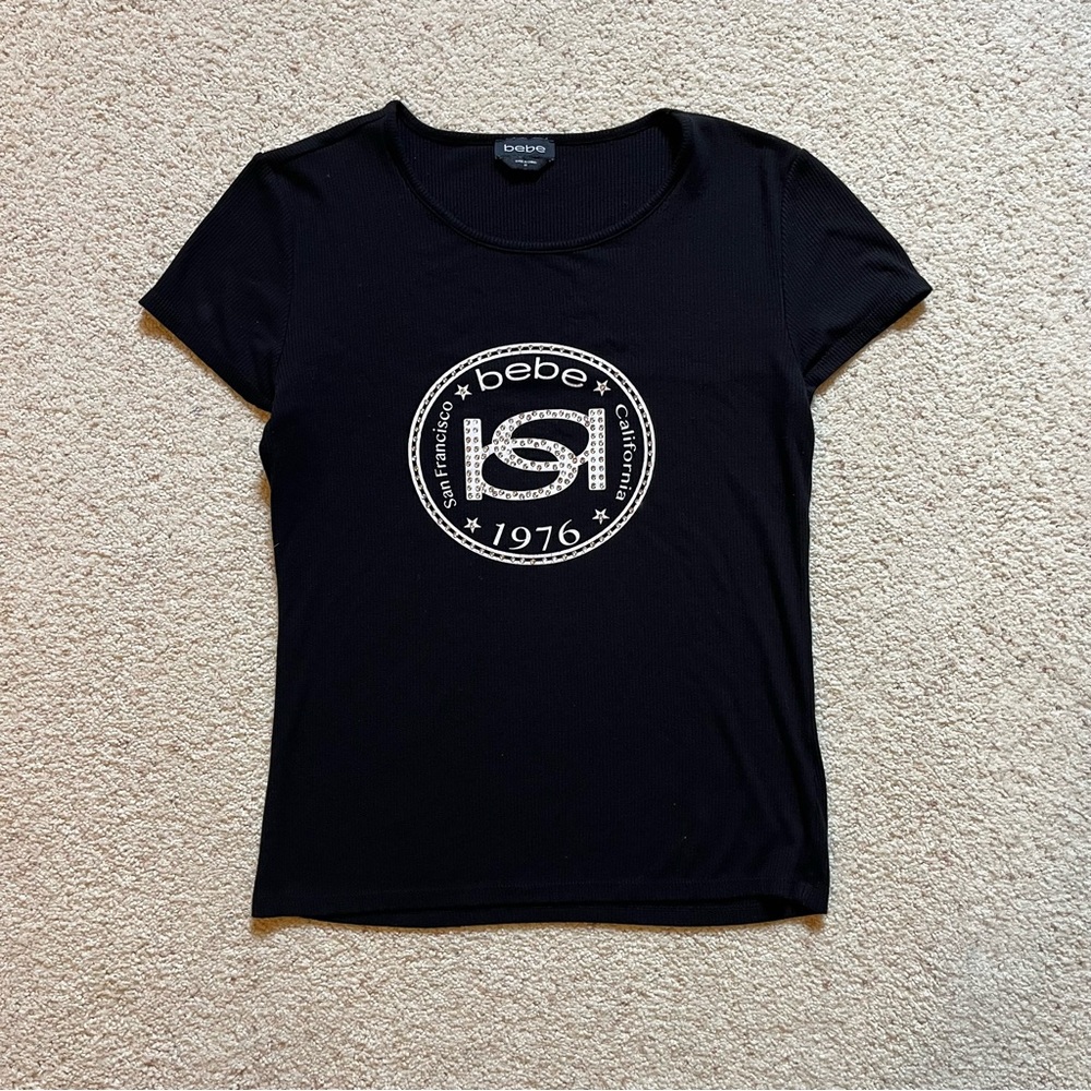 Black Bebe ribbed logo t-shirt